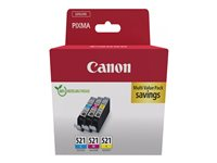 Canon CLI-521 C/M/Y Multi pack - 3-pack - 9 ml - gul, cyan, magenta - original - box - bläcktank - för PIXMA iP3600, iP4700, MP540, MP550, MP560, MP620, MP630, MP640, MP980, MP990, MX860, MX870 2934B015