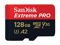 SanDisk Extreme Pro - Flash-minneskort (microSDXC till SD-adapter inkluderad) - 128 GB - A2 / Video Class V30 / UHS-I U3 / Class10 - mikroSDXC UHS-I SDSQXCD-128G-GN6MA