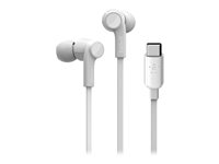 Belkin ROCKSTAR - Hörlurar med mikrofon - inuti örat - kabelansluten - USB-C - ljudisolerande - vit G3H0002BTWHT