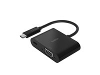 Belkin USB-C to VGA + Charge Adapter - Videokort - 24 pin USB-C hane till HD-15 (VGA), USB-C (enbart ström) hona - svart - stöd för 1080p, USB Power Delivery (60W) AVC001BTBK
