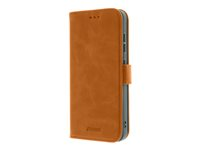 Insmat Premium - Vikbart fodral för mobiltelefon - läder, kartong+papper+aluminiumfolie, termoplastisk polyuretan (TPU), bomullssömmar - brun - för Samsung Galaxy S26+ 650-3391