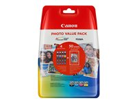 Canon CLI-526 C/M/Y/BK Photo Value Pack - 4-pack - 9 ml - svart, gul, cyan, magenta - original - 100 x 150 mm 50 ark blister - bläckbehållare / papperspaket - för PIXMA iP4950, iX6550, MG5250, MG5350, MG6150, MG6250, MG8150, MG8250, MX715, MX885, MX895 4540B017