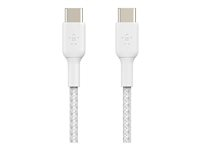 Belkin BoostCharge - USB-kabel - 24 pin USB-C (hane) till 24 pin USB-C (hane) - USB 2.0 - 3 A - 1 m - USB Power Delivery (60W) - vit (paket om 2) CAB004BT1MWH2PK