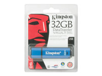 Kingston DataTraveler Vault - Privacy Edition - USB flash-enhet - krypterat - 32 GB - USB 2.0 - blå DTVP/32GB