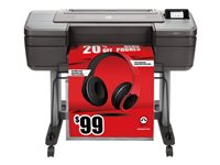 HP DesignJet Z6 PostScript - 24" storformatsskrivare - färg - bläckstråle - Rulle (61 cm) - 2 400 x 1 200 dpi - upp till 66.9 m2/h (mono)/ upp till 66.9 m2/h (färg) - kapacitet: 1 rulle - Gigabit LAN, USB 2.0 - kniv T8W15D#B19