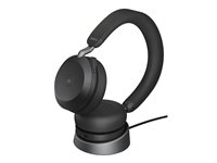 Jabra Evolve2 75 - Headset - på örat - Bluetooth - trådlös - aktiv brusradering - USB-C - ljudisolerande - svart - med laddningsställ - Certifierad för Microsoft-teams 27599-999-889