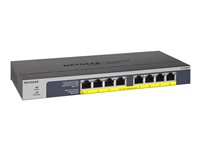 NETGEAR GS108LP - Switch - 8 x 10/100/1000 (PoE+) - skrivbordsmodell, rackmonterbar, väggmonterbar - PoE+ (60 W) - likström GS108LP-100EUS