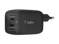 Belkin BoostCharge Pro - Strömadapter - PPS-teknik - 65 Watt - 3.25 A - PD 3.0, Fast Charge - 2 utdatakontakter (24 pin USB-C) - svart WCH013VFBK