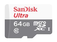 SanDisk Ultra - Flash-minneskort (adapter, microSDHC till SD inkluderad) - 64 GB - Class 10 - mikroSDXC UHS-I SDSQUNR-064G-GN3MA