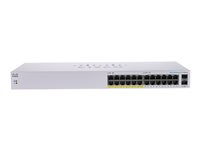 Cisco Business 110 Series 110-24PP - Switch - ohanterad - 12 x 10/100/1000 (PoE) + 12 x 10/100/1000 + 2 x kombinations-Gigabit SFP - rackmonterbar, skrivbordsmodell, väggmonterbar - PoE (100 W) CBS110-24PP-EU