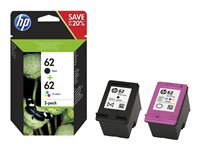 HP 62 - 2-pack - svartfärgad, färg (cyan, magenta, gul) - original - svart, färg (cyan, magenta, gul) - blister - bläckpatron - för ENVY 55XX, 56XX, 76XX; Officejet 200, 250, 57XX, 8040 N9J71AE#301