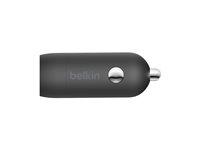 Belkin BoostCharge - Strömadapter för bil - 20 Watt - 3.6 A (24 pin USB-C) - på kabel: Lightning - svart CCA003BT04BK