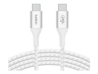 Belkin BoostCharge - USB-kabel - 24 pin USB-C (hane) till 24 pin USB-C (hane) - USB 2.0 - 2 m - stöd för strömleverans på upp till 240 W - vit CAB015BT2MWH