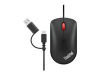 Lenovo ThinkPad Compact - Mus - höger- och vänsterhänta - optisk - 4 knappar - kabelansluten - USB, USB-C - korpsvart - OEM 4Y51D20850