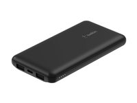 Belkin BoostCharge - Power bank + växelströmsadapter - 10000 mAh - 3 utdatakontakter (USB-C, 2 x USB) - på kabel: USB-C - Storbritannien - med fickfodral med dragkedja BU041MYBK
