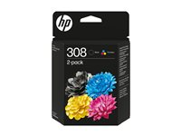 HP 308 - 2-pack - svart, cyan, magenta, gul - original - box - bläckpatron 6L6S6UE#301