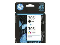 HP 305 - 2-pack - svart, färg (cyan, magenta, gul) - original - blister - bläckpatron - för Deskjet 23XX, 27XX, 28XX, 41XX, 42XX; DeskJet Plus 41XX; ENVY 60XX, 64XX; ENVY Pro 64XX 6ZD17AE#301