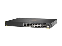 HPE Aruba 6300F - Switch - L3 - Administrerad - 24 x 10/100/1000 (PoE+) + 4 x 50 Gigabit Ethernet SFP56 - främre till bakre luftflöde - rackmonterbar - PoE+ - TAA-kompatibel JL666A