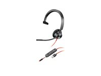 HP Poly Blackwire 3315 - Blackwire 3300 series - headset - på örat - kabelansluten - 3,5 mm kontakt, USB-A - svart 76J12AA